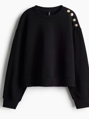 H&M 100% Cotton Black Sweater with Gold Buttons size S